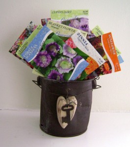 50 seed packets in a 'key to your rusty heart' container