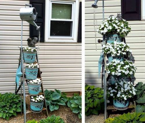Ann Elias's ladder planter, before and after